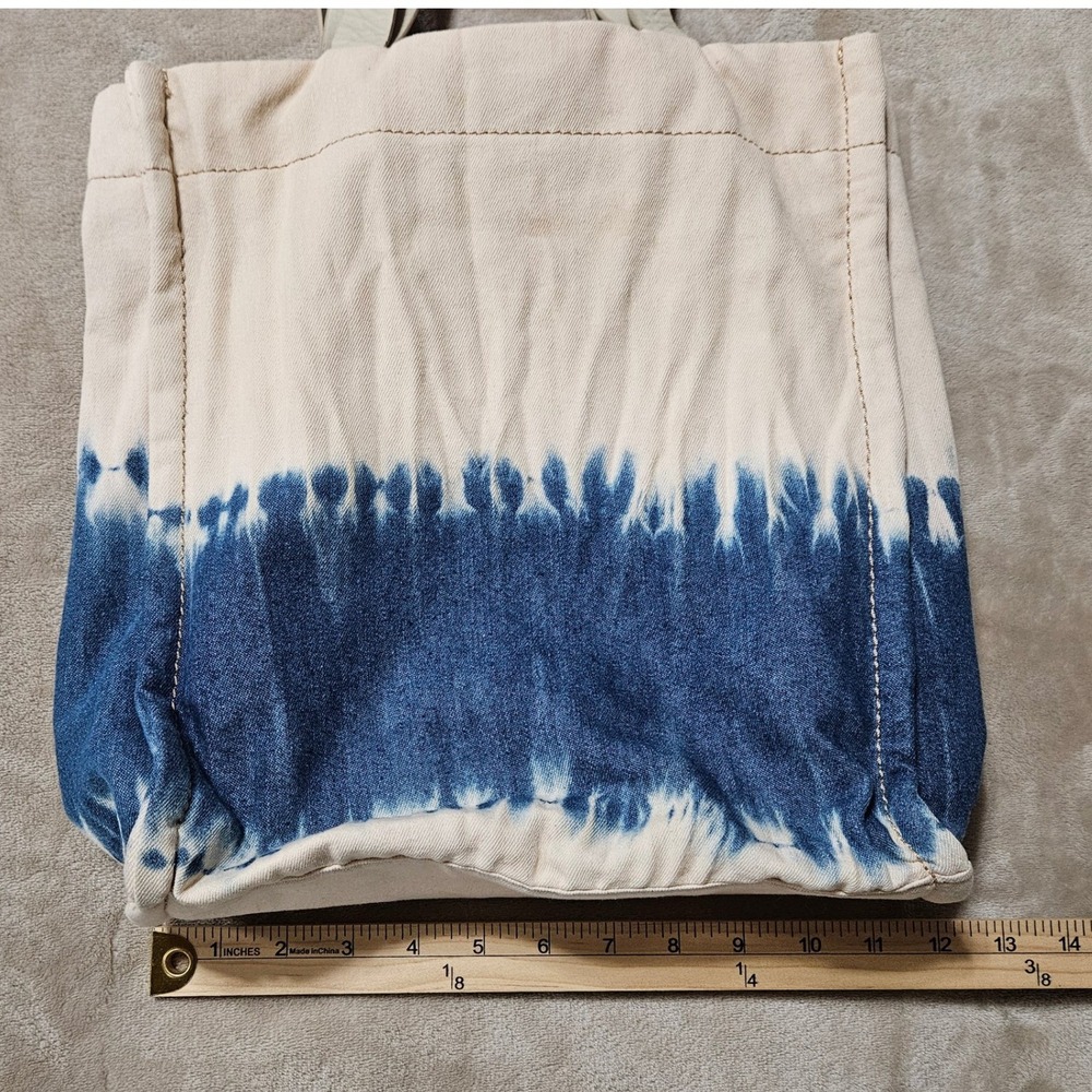 Lucky Brand Canvas‎ Leather Tie Dye Tote Bag Blue Cream Shoulder Bag - Picture 6 of 9